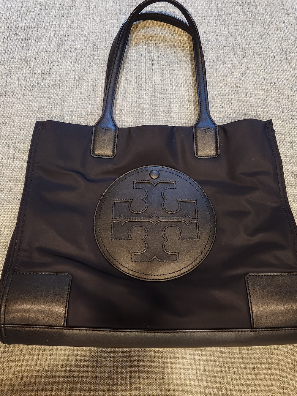 Tory Burch Black Nylon Tote with Leather Logo Patch